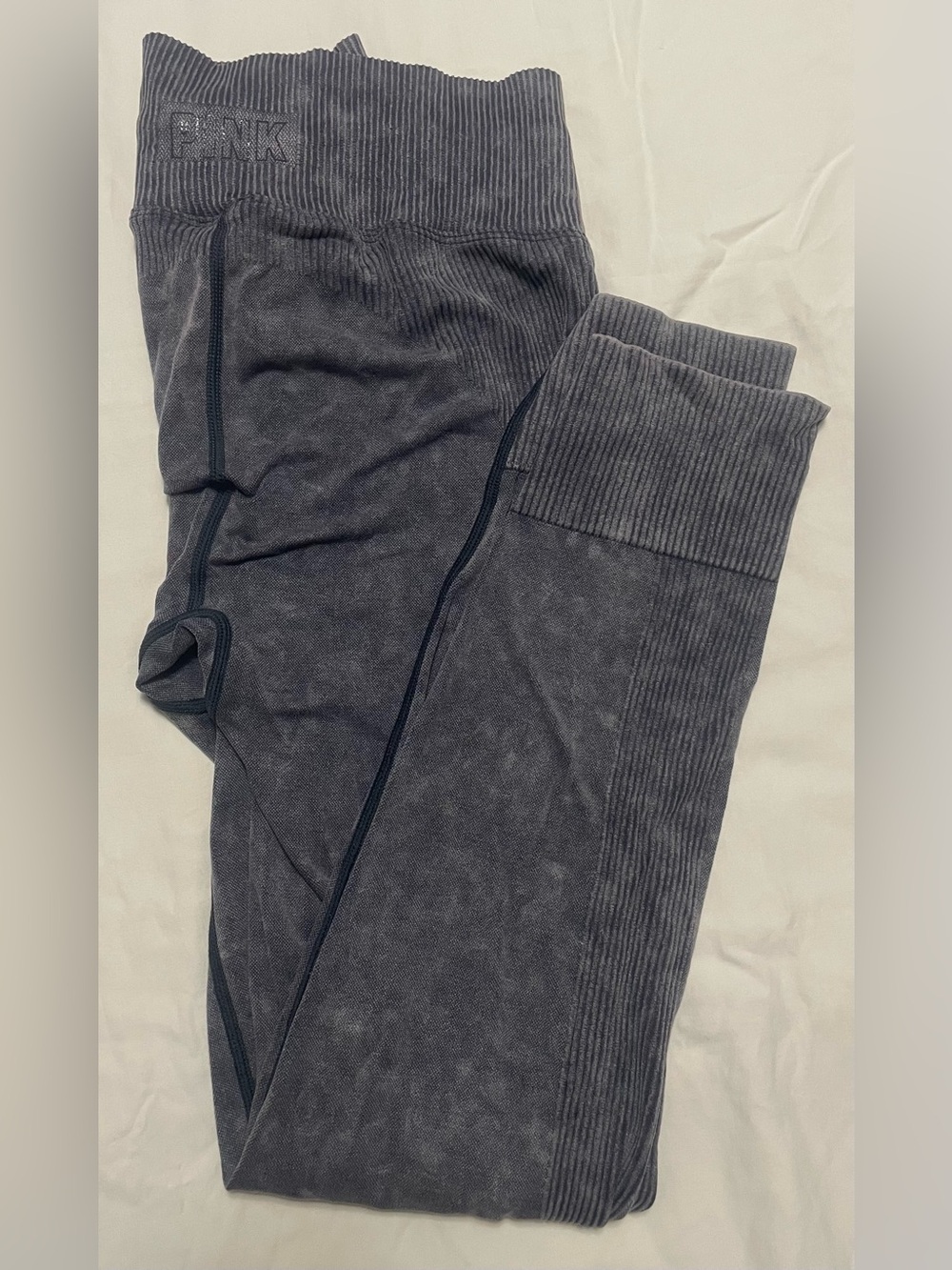 PINK Active Victoria's Secret Acid Wash Seamless Leggings Medium Grey Drawstring